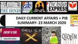DAILY CURRENT AFFAIRS+PIB SUMMARY-23 MARCH 2020 UPSCCSE IAS2020
