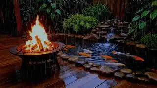 Cozy Fireplace Rain & Flowing Water | Background Sleep Sounds