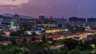 Beautiful golden hour long exposure traffic time lapse on Mumbai Pune National Highway, Pune, India