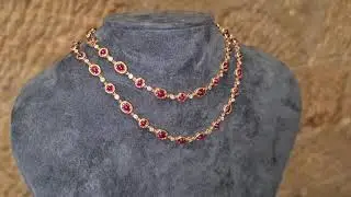 Cartier Gold Ruby Cabochon and Diamond Necklace and Bracelet
