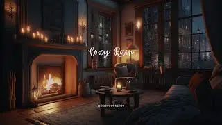 Piano Cozy Rain Ambience in Cozy House on the Street with Rain falling on window and Crackling Fire