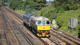 BR Class 33 D6515 & Class 50 &ldquo;50026&rdquo; pass by Worting Junction heading for the Swanage Railway.