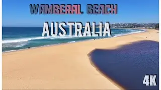 Flying over Wamberal Beach Central Coast NSW Australia 4K ultra HD Nature video with soothing music 