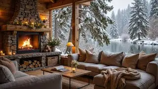 Cozy Wooden Porch on a Winter Morning ❄️ Soft Piano Music, Fireplace Sounds for Work & Relax