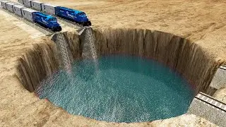 Trains vs Giant Water Pit &ndash; BeamNG.Drive