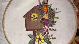 🎨🧵 Painted Birdhouse with Hand Embroidery Flowers#embroidery#painting#birdhouse#art#trending#yt#hand
