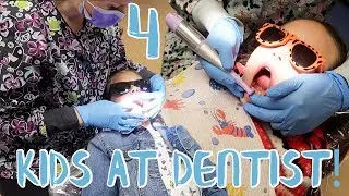 Одна с четырьмя детьми у стоматолога!