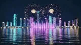 Futuristic Night Fireworks 🌌 Calm Celebration Lo-Fi (432 Hz) | Neon Reflections Over Water