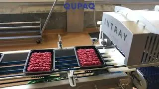 Meat tray denesting and packaging for meat processing by QUPAQ