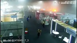 Surveillance camera footage showing moment fire started at COP30 venue
