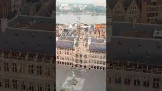Vertical video. Antwerp, Belgium. Antwerp Town Hall. Grote Markt (Large market) square with Brabo...