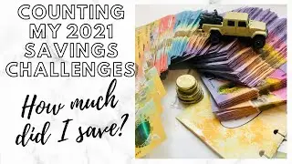 ✨ Counting My 2021 Savings Challenges | How Much Did I Save in 1 Year $5 Challenge | Cash Unstuffing