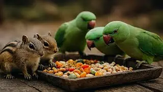 Parrots & Chipmunks Spender long Time on Food Table in Jungle - September 17, 2025 (Full Clip)