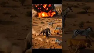 Epic Animal Escape: Elephant, Lion, Cheetah Flee Explosions! #wildliferescue #animals #aigenerated