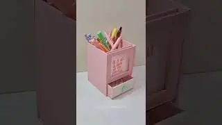 Pink Pen Rack With Drawer #diy #cardboard #organizer #cardboarddiy
