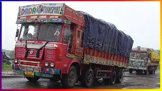 TRUCK Video: Driving with Fully Loaded Tipper in the Rain on Pitted Road Video | Mi Tipper Lorry