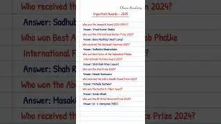 Awards & Honours 2025 | Important Awards 2025 | Latest Awards 25 #awardscurrentaffairs #awards2025