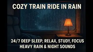 Cozy Train Ride in Rain 🌧️ 24/7 Deep Sleep, Relax, Study, Focus &mdash; Heavy Rain & Night Sounds