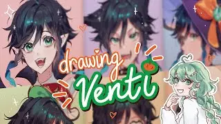Drawing VENTI in 6 different Halloween costumes ehe 🎃 | Art Challenge