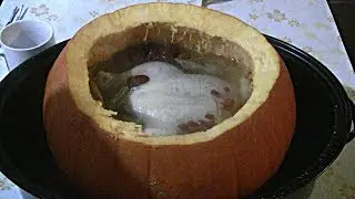 Chinese Chicken Soup Inside Pumpkin  (Healthy Chinese Cooking) Chinese Chicken Herbal Soup