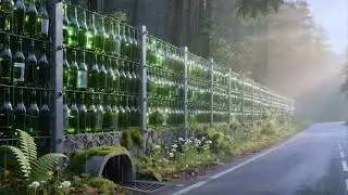 In Romania, forest boundary walls are made of stacked glass bottles 
