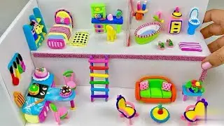 Diy miniature house amazing bedroom Swimming pool, kitchen from polymer clay & cardboard  house.