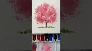 The easiest way to paint trees is with a sponge 🧽 #watercolor #watercolorpainting #arttutorial