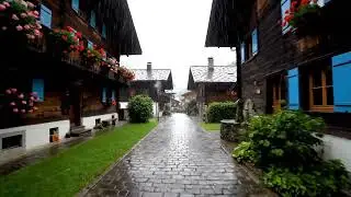 Heavy Rain in Swiss Village | 4K Walking Tour Switzerland | Relaxing Rain #ASMR #rainoundforsleep