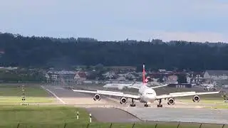 Windy Swiss Airbus A340 approach to Zurich Airport [ZRH/LSZH]