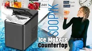 SOOPYK Ice Makers Countertop, Portable Ice Maker Makes 27 lbs Ice in 24 hrs-Ice Cubes Ready in 5-7