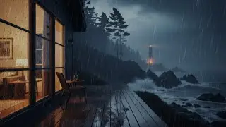 🔴 Heavy Rain on Wooden Cabin + Soothing Sea Sounds (8 Hours)