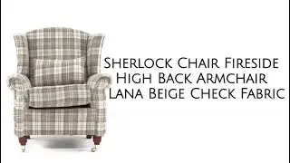 Sherlock Chair Fireside High Back Armchair Lana Beige Check Fabric
