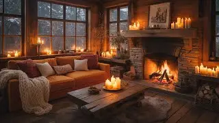 Peaceful Nights: Relaxing Piano and Jazz, Snowfall & Crackling Fireplace for Deep Sleep
