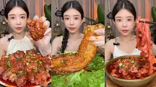 Eat Spicy Braised Pork Brain, Stew Pork Belly, Spicy Chicken Crest Oil, Challenge Eat Spicy Food