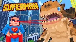 Супермен из Minecraft сражается с монстром-кайдзю в Метрополисе!