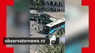 Un tramvai a lovit în plin un autobuz STB, în București. Momentul impactului, filmat