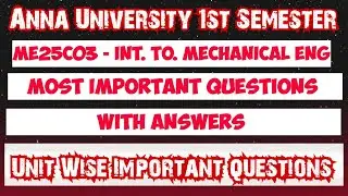ME25C03|Introduction to Mechanical Engineering|Notes with Important questions|Engineering king|