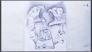 Mobile phone addiction poster drawing | step by step | pencil sketch || Art Lab