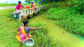 Fishing video || Three expert fishermen happily fishing in the canal || Best hook trap