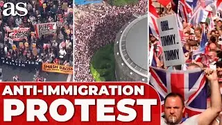 ANTI-IMMIGRATION RALLY in LONDON vs. COUNTER-PROTEST | FULL FOOTAGE & AERIAL SHOTS