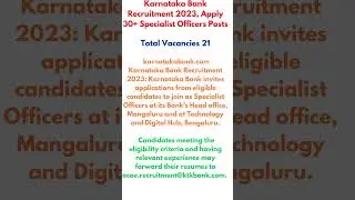 Karnataka Bank Recruitment 2023, Apply 30+ Specialist Officers Posts 1