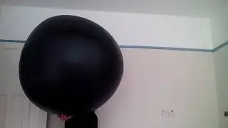 Mouth inflating a large out of shape, black beach ball (Edited video)