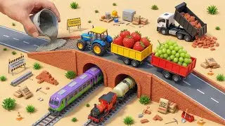 DIY Mini Tractor | Building a Railway Overpass Using Bricks and Cement | Fun Science Project