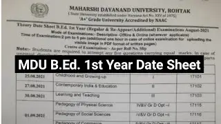 MDU B.Ed. 1st Year Date Sheet 2021 || Maharshi Dayanand University ||