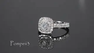 Cushion Halo Double Engagement Ring 14k White Gold by Pompeii3
