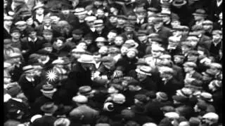 Workers mill around outside Goodyear Plant during Goodyear Plant strike in Akron,...HD Stock Footage