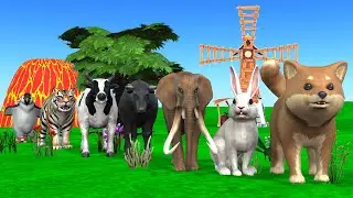 Paint & Animals Mammoth,Gorilla,Lion,Duck,Cow,Panda Fountain Crossing Transformation Animal Cartoon