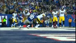 Victor Cruz Takes a Big Hit in the Endzone