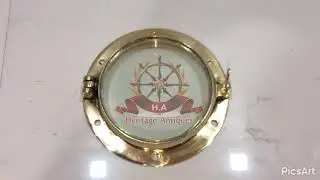 #portholes #ship #window New Antique Maritime Theme Brass Golden Porthole Window with Single Dog