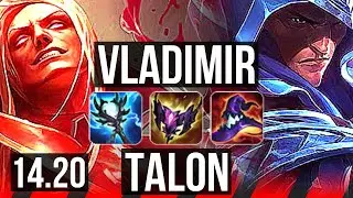 VLADIMIR vs TALON (TOP) | Rank 2 Vlad, 10 solo kills, 1200+ games, Dominating | EUW Master | 14.20
